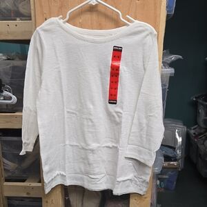 Kirkland Signature Size M White 3/4 Sleeve Boatneck Slub Tee